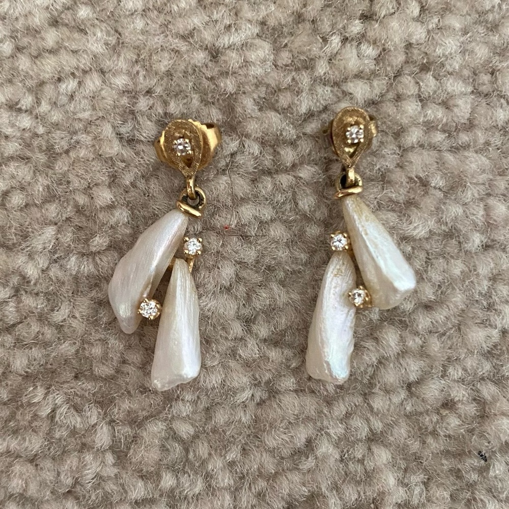 14k Mother of Pearl & Diamond Accent Earrings